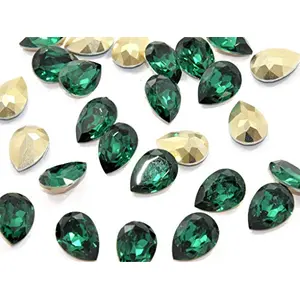 Dark Green Drop Shaped Resin Stones for Embellishing Handbags Shoes Apparels Jewellery Making Craft Supplies (13 mm * 18 mm) (20 Pieces)