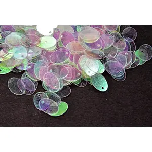 Oval Transparent Rainbow Sequins (7 mm * 12 mm) (Pack of 100 Grams) for Embroidery Art and Craft