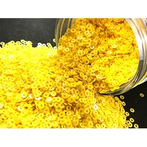 Bright Yellow Center Hole Circular Sequins (8 mm) (Pack of 100 Grams) for Embroidery Art and Craft