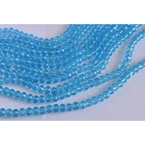 Aqua Blue Transparent Tyre/Rondelle Shaped Crystal Beads (2 mm) 1 Line for  Jewellery Making Beading Arts and Crafts and Embroidery.