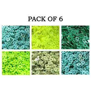 Green Family Sequins (Sitara) 50gm * 6 Colors 4mm Sequins for Embroidery Embellishing Handbags Apparels for Art and Craft DIY Kit