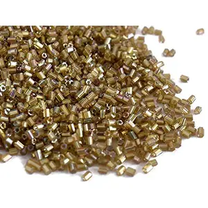 Transparent Rainbow Golden 2 Cut Beads/Glass Seed Beads (11/0-2.0 mm) (450 Grams) Standard Quality for  Jewellery Making Beading Arts and Crafts and Embroidery.