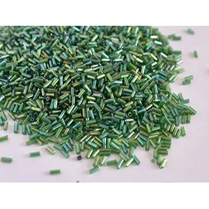 Transparent Rainbow Green Pipe/Bugle Beads/Glass Seed Beads (4.5 mm) (100 Grams) Standard Quality for  Jewellery Making Beading Arts and Crafts and Embroidery.