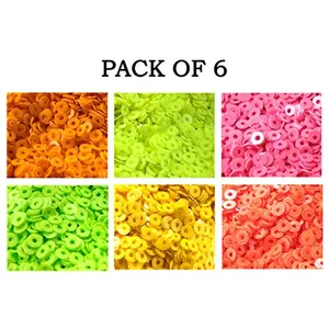 Neon Sequins (Sitara) 50gm * 6 Colors 4mm Sequins for Embroidery Embellishing Handbags Apparels for Art and Craft DIY Kit