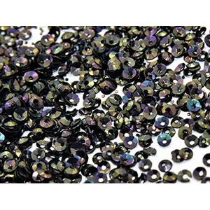 Black Rainbow Bowl Sequins (4 mm) (Pack of 100 Grams) for Embroidery Art and Craft