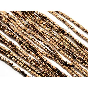 Copper Metallic Cube Shaped Crystal Bead (2 mm * 2 mm) 1 String for  Jewellery Making Beading Arts and Crafts Purpose
