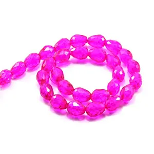 Pink/Magenta Transparent Drop/Briolette Crystal Bead (6 mm * 8 mm) (1 String) for  Jewellery Making Beading Embroidery Art and Craft