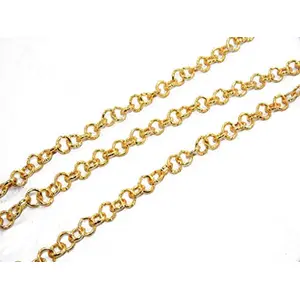 Round Cut Design Golden Metal Chain (1 Meter) Can be Used for Embellishing Handbags Garments and Craft Accessories