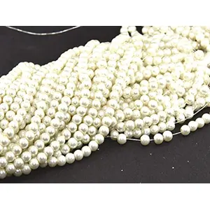 Cream Spherical Glass Pearl (2.5 mm) (1 String) - for Jewellery Making Beading Art and Craft