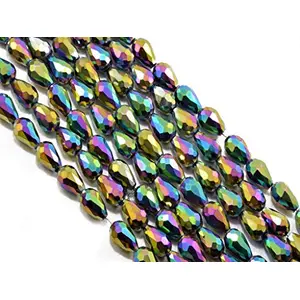 Multicolour Rainbow Metallic Drop/Briolette Shaped Crystal Bead (10 mm * 15 mm) 1 String for  Jewellery Making Beading Arts and Crafts and Embroidery.