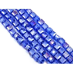 Blue Transparent Rainbow Cube Shaped Crystal Bead (6 mm * 6 mm) 1 String for  Jewellery Making Beading Arts and Crafts and Embroidery.