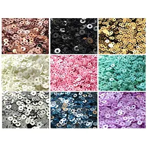 Sequins (Sitara) 25gm * 9 Colors 4mm Sequins for Embroidery Embellishing Handbags Apparels for Art and Craft DIY Kit