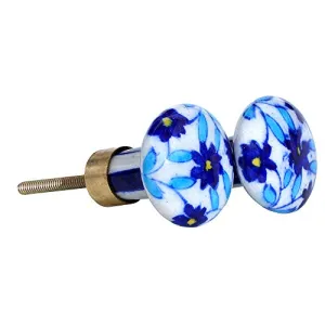 Set of 2 Door Drawers Knobs in Ceramic Blue Pottery