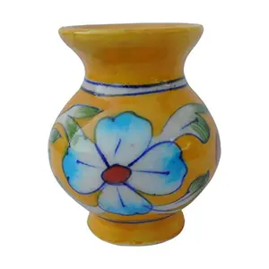 Indian Blue Art Pottery Ceramic Flower Vase (5 cm x 5 cm x 7.5 cm Yellow)