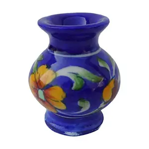 Indian Blue Art Pottery Ceramic Flower Vase (5 cm x 5 cm x 7.5 cm Blue)