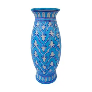 Indian Blue Art Pottery Ceramic Flower Vase (10 cm x 10 cm x 20 cm Sky Blue)