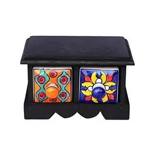 Rajasthani Unique Fancy Traditional Decorative Handcrafted Wooden Ceramic Side Drawer Box Home/Table Decor Showpiece/Drawer Chest Gift Box-2 Drawers