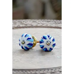 Set of 2 Door ambozing Drawers Knobs in Ceramic Blue Pottery