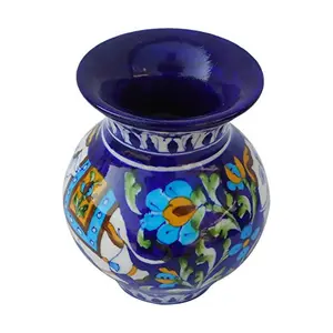 Indian Blue Art Pottery Ceramic Flower Vase (12.5 cm x 12.5 cm x 15 cm Blue)