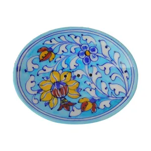 Indian Blue Art Pottery Ceramic Soap Dish (12.5 cm x 10 cm x 3 cm Sky Blue)