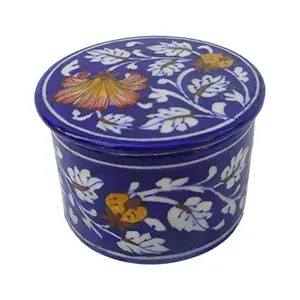 Indian Blue Art Pottery Ceramic Cotton Storage Box (9 cm x 9 cm x 7 cm Blue)