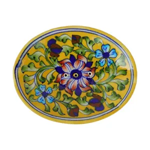 Indian Blue Art Pottery Ceramic Soap Dish (12.5 cm x 10 cm x 3 cm Yellow)