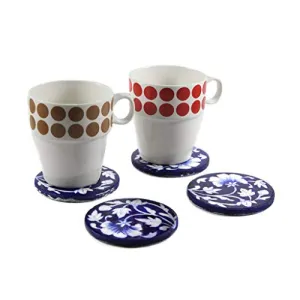 Handmade Jaipur Serving Tea Cup Coaster 9x9x0.7 cm Multicolour -Set of 4 Pieces