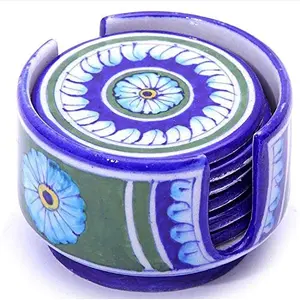Handmade Jaipur Serving Tea Cup Coaster Set 9x9x0.7 cm Multicolour -Set of 6 Pieces