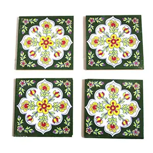 Ceramic Handmade Tiles for Wall (4 x 4-inch) - Pack of 4 (Green)
