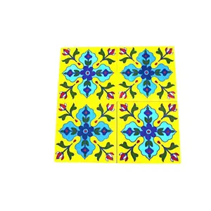 Ceramic Handmade Tiles for Wall (4 x 4-inch) - Pack of 4 (Yellow)