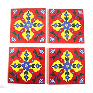 Ceramic Handmade Tiles for Wall (4 x 4-inch) - Pack of 4 (Red)