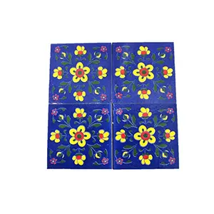 Ceramic Handmade Tiles for Wall (4 x 4-inch) - Pack of 4 (Blue)
