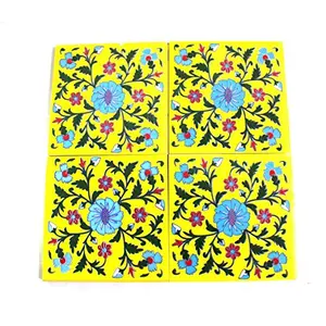 Ceramic Handmade Tiles for Wall (4 x 4-inch) - Pack of 4 (Yellow)