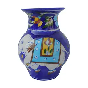 Indian Blue Art Pottery Ceramic Flower Vase (12.5 cm x 12.5 cm x 15 cm Blue IBAP02)