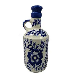 Handmade Ceramic Cork Bottle (White and Blue 1 L)