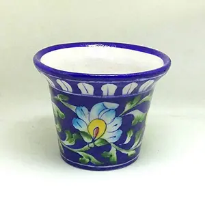 Blue Art Pottery Ceramic Decorative Vase (8cm x 10cm 6cm)