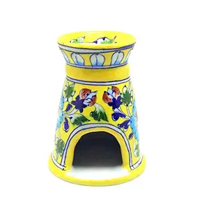 Blue Art Pottery Ceramic Decorative Yellow Colour Oil Diffusers (11 cm x 8.50 cm x 6 cm)