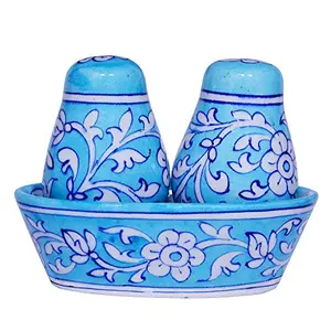 Blue Salt & Pepper Shakers with Round Base Salt Mill and Pepper Mill