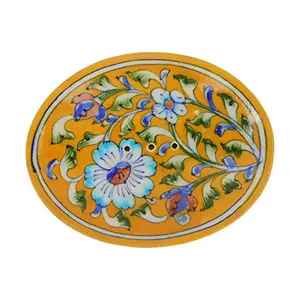 Indian Blue Art Pottery Ceramic Soap Dish (12.5 cm x 10 cm x 3 cm Yellow IBAP32)