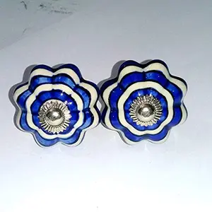 Blue Art Pottery Ceramic Hand Painted and Decorative Cabinet Wardrobe Door Handles Doorknobs Set of 2