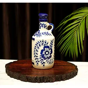 Ceramic Mustered and Blue and Off White Color 1000 ml Oil Dispenser for Kitchen Oil Bottle for Kitchen Storage Cork Bottle (Blue)