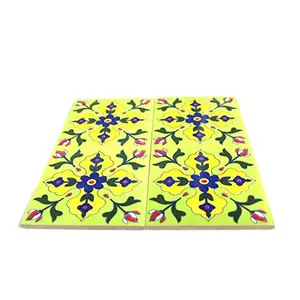 Ceramic Handmade Tiles for Wall (4 x 4-inch) - Pack of 4 (Green)