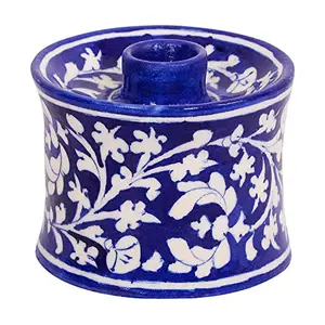 Blue Art Pottery Ceramic Unique Decorative Candle Holder (11.43 cm x 8 cm x 8.89 cm)