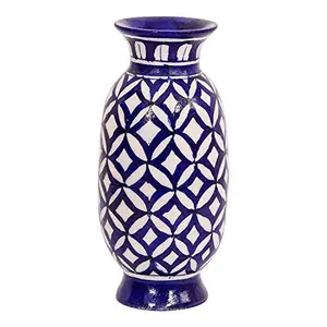 Blue Art Pottery Ceramic Unique Handmade Decorative Vase (7.62 cm x 7 cm x 15.24 cm)