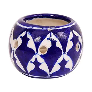 Blue Art Pottery Ceramic Unique Decorative Candle Holder (7.62 cm x 5 cm x 6.35 cm