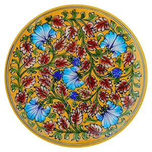 Blue Art Pottery Ceramic Decorative Wall Hanging Handmade Plate (20 cm x 20 cm x 3 cm Blue)