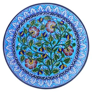 Blue Art Pottery Ceramic Decorative Wall Hanging Handmade Plate (20 cm x 20 cm x 3 cm Blue)