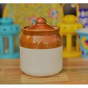 Cream Pottery Hand Paintaed Ceramic Cornichon Storage Jar for Pickle | 750 GR Cream (Pack of 1 )