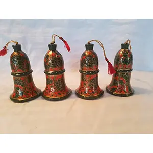 Christmas bells jingle bellhanging christmas ornamentcraftschristmas baubles4 inch sizeSet of 4Kashmiri Handcrafted Wooden Christmas (Xmas) Decorative Hanging Bells By