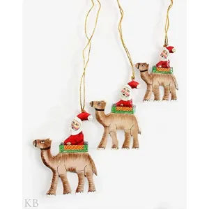 Handmade Christmas Ornaments Handmade Christmas Baubles Handmade Shatterproof Handcrafted Indian Perfect Hanging Items (1 Santa on Camel Set)